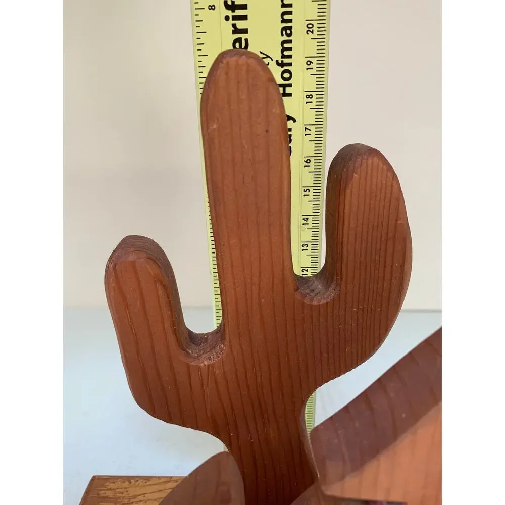 Hand Carved Wood Southwest Cactus Coyote Napkin or Bill Holder